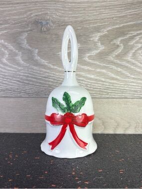 Vintage 1987 Jamestown China Fine Porcelain Holly & Ribbon Design Christmas Bell